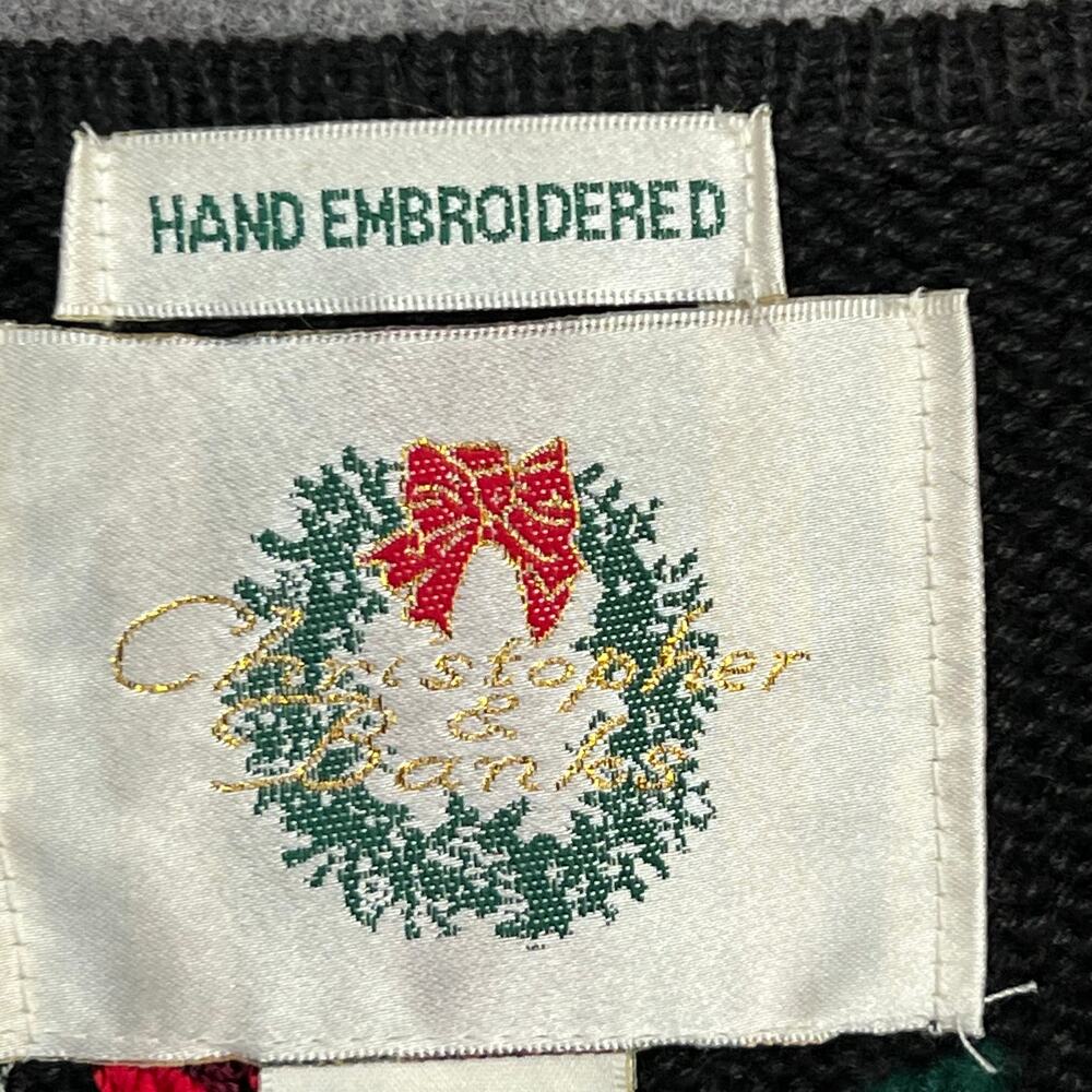 Christopher & Banks Vintage Sweater Vest Small Hand Embroidered Floral Holiday - Picture 9 of 12